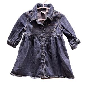 Petit Bateau Girl Long-Sleeve Jean Dress Size 6 Month Blue Denim